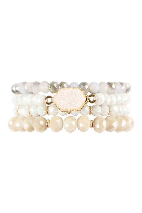 Druzy Stone Hexagon Glass Beads Bracelet