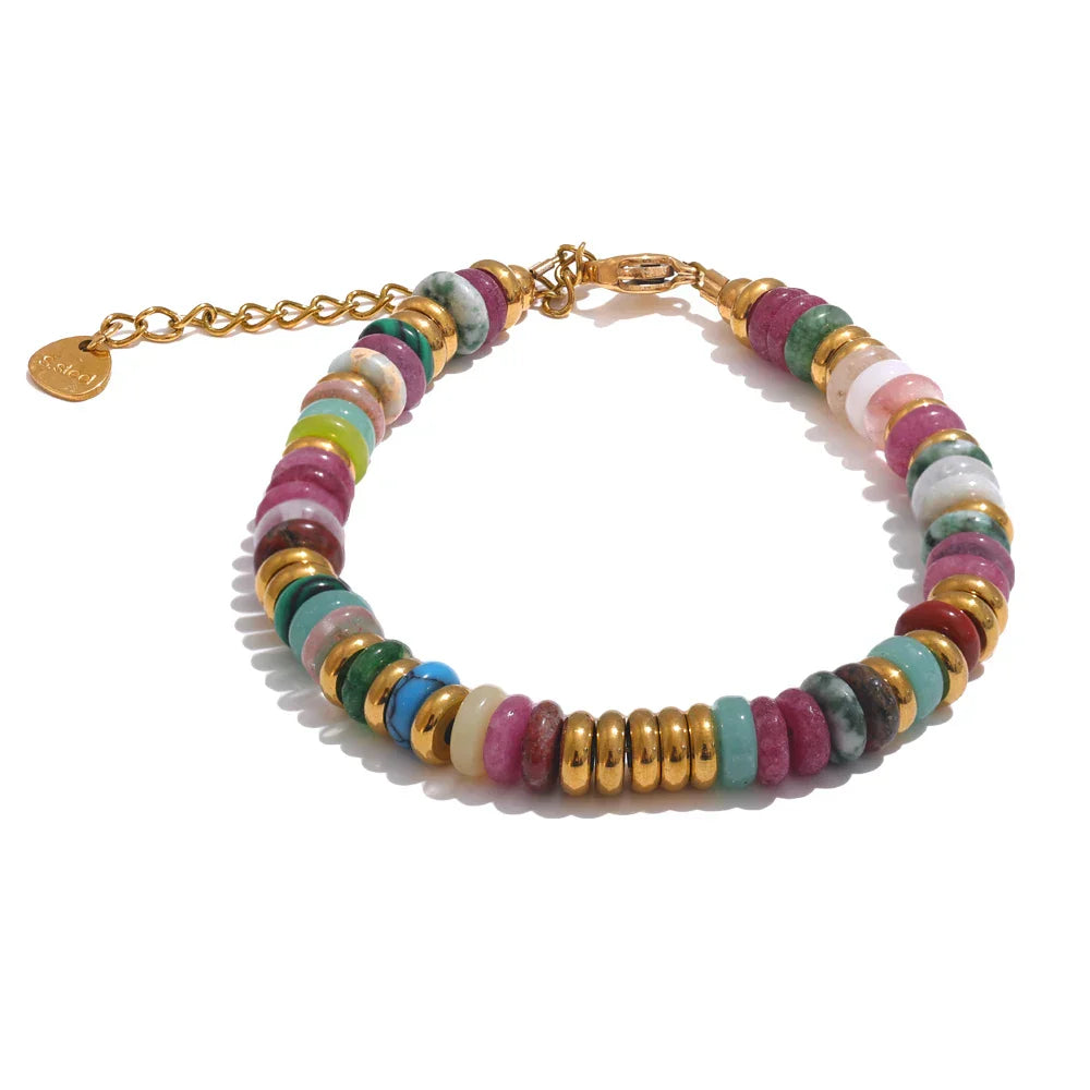 Yhpup Buntes Natursteinperlen-Armband Handgemacht Wasserfest