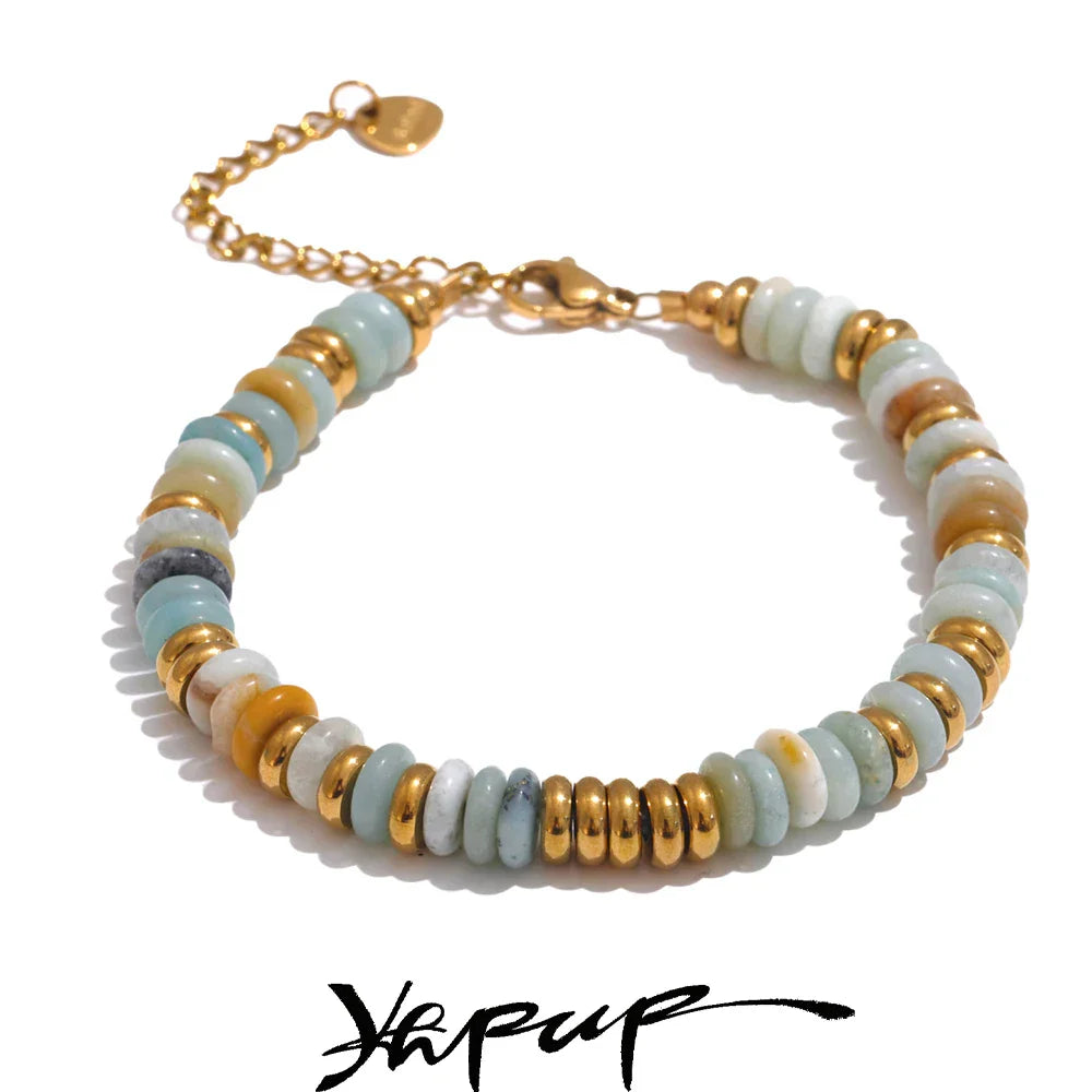 Yhpup Buntes Natursteinperlen-Armband Handgemacht Wasserfest