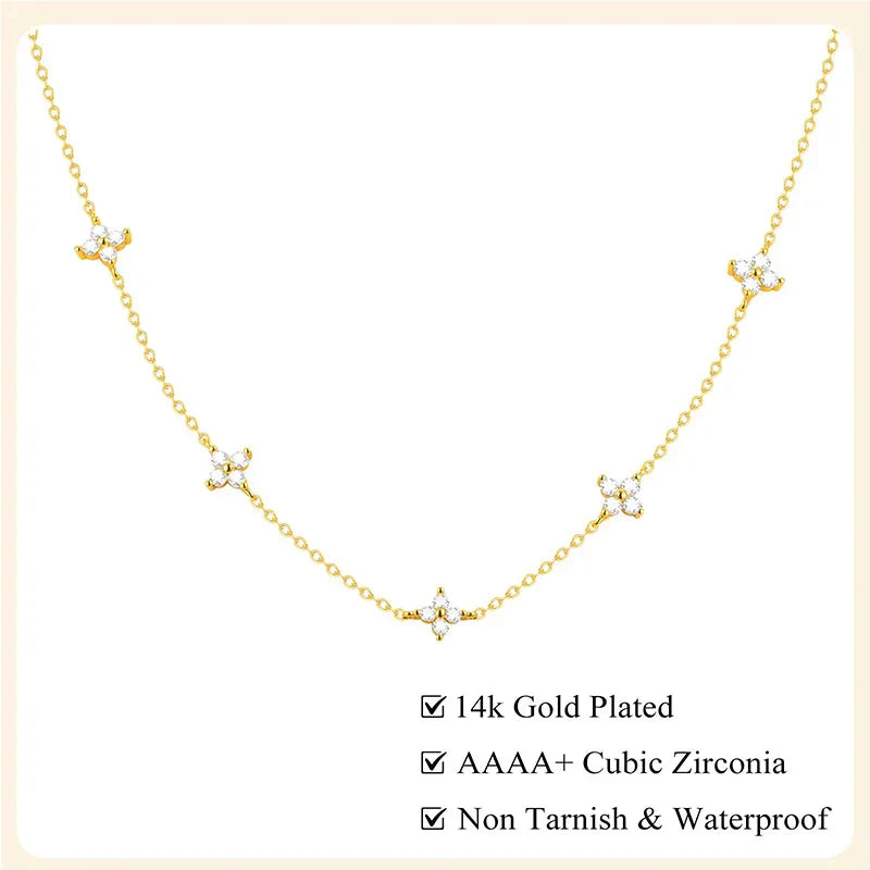 Dainty Lucky Leaf Necklace for Women 925 Sterling Silver Trendy 14K Gold Plating