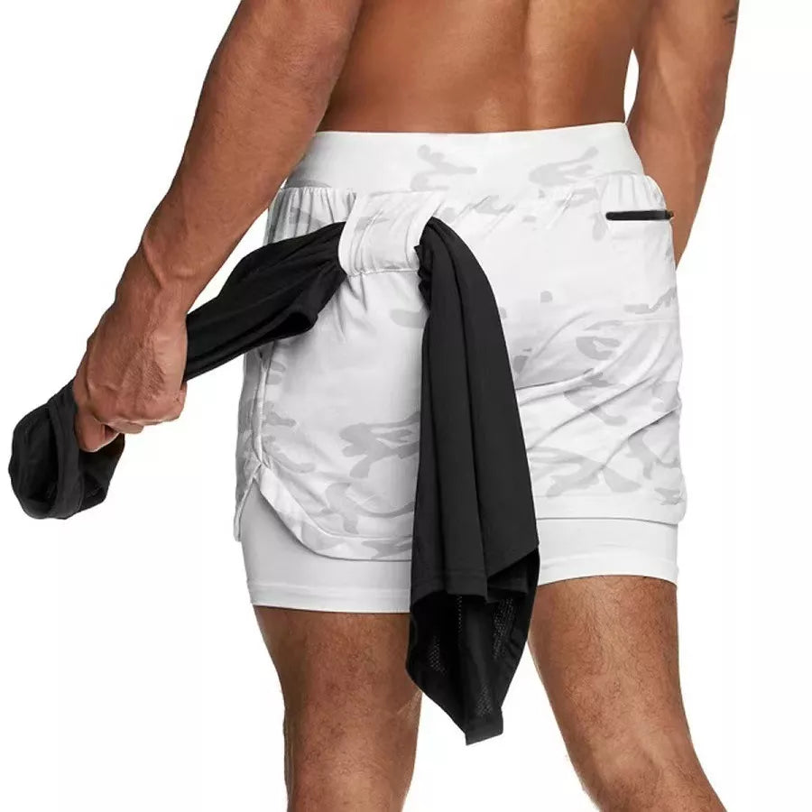 Camo Running Shorts Men Gym Sports Shorts 2 in 1 Quick Dry Workout Training Gym