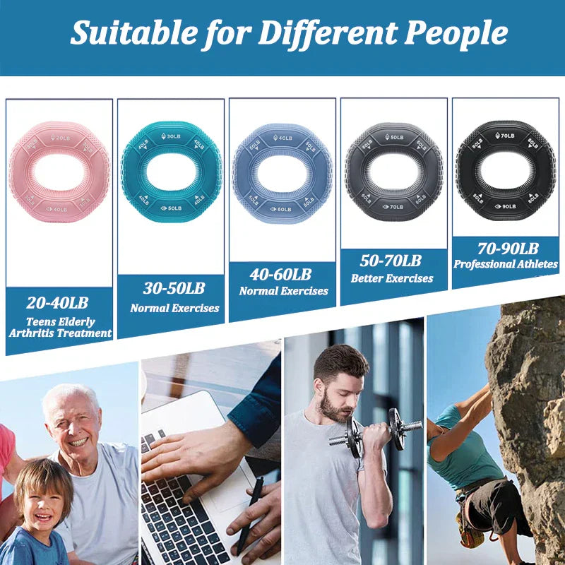 Silicone Adjustable 20-90lb Hand Grip Arm Strength Exercise Gripping Ring