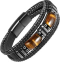 Tigerauge Schwarzes Lederarmband Herren Natürlicher Edelstein Kristall Stein Schmuck