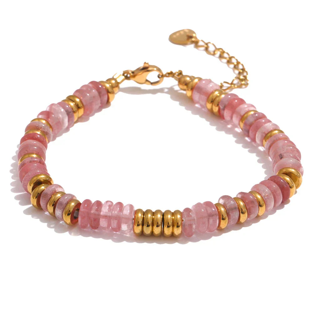 Yhpup Buntes Natursteinperlen-Armband Handgemacht Wasserfest