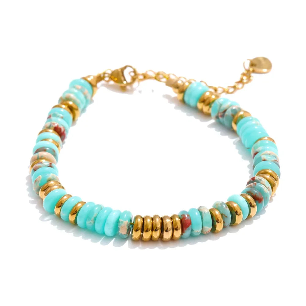Yhpup Buntes Natursteinperlen-Armband Handgemacht Wasserfest