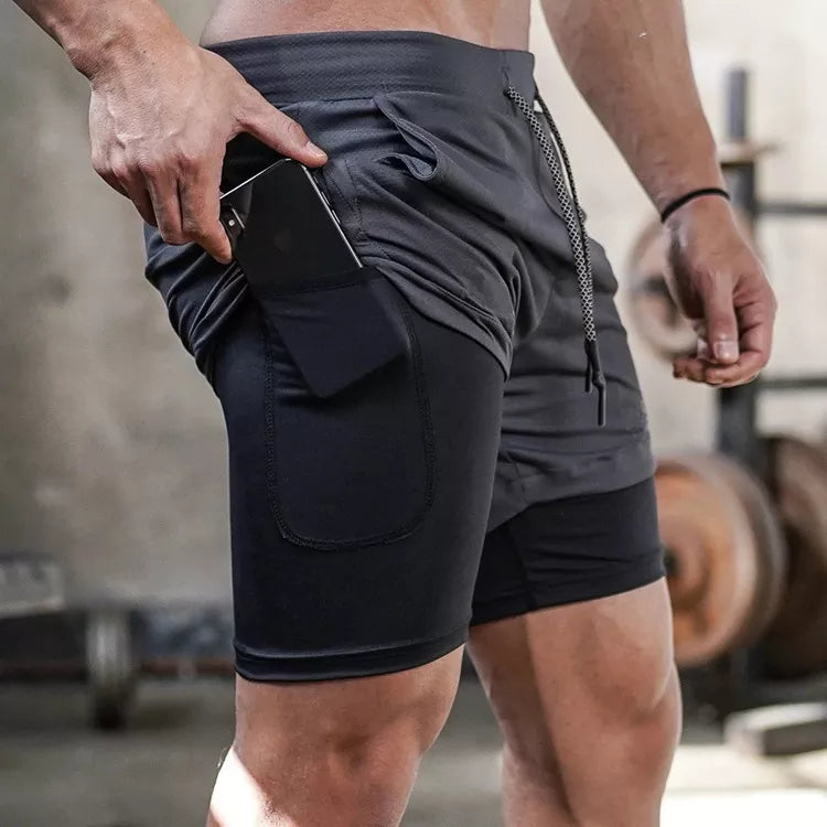 Camo Running Shorts Men Gym Sports Shorts 2 in 1 Quick Dry Workout Training Gym