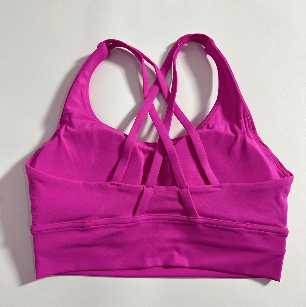 Solid Color Soft Cross Back Women Fitness Bra Tights Yoga Vest High Strength
