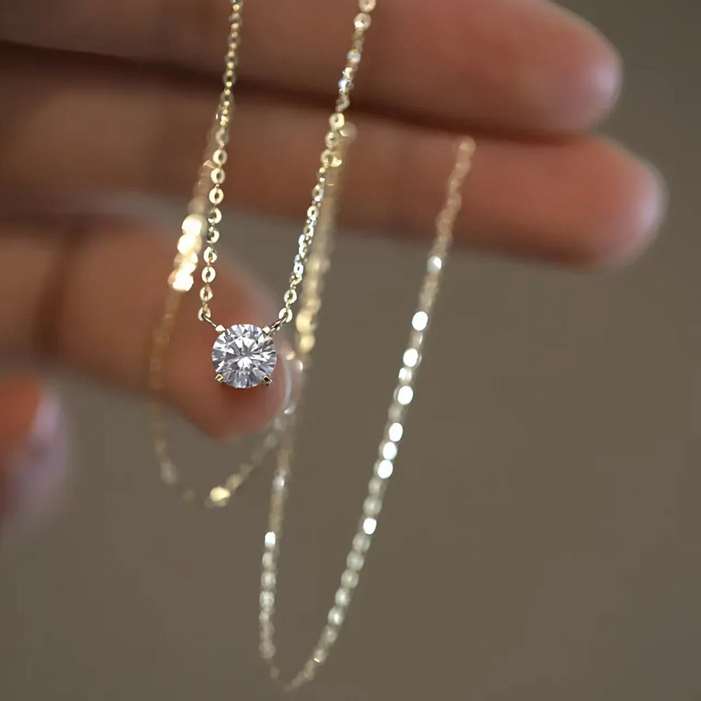 925 Sterling Silver 18K Gold-Plated Necklace Versatile Single Shiny Zircon