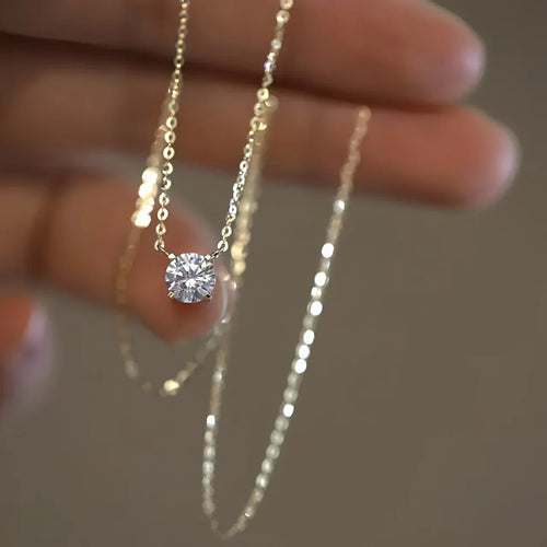 925 Sterling Silver 18K Gold-Plated Necklace Versatile Single Shiny Zircon