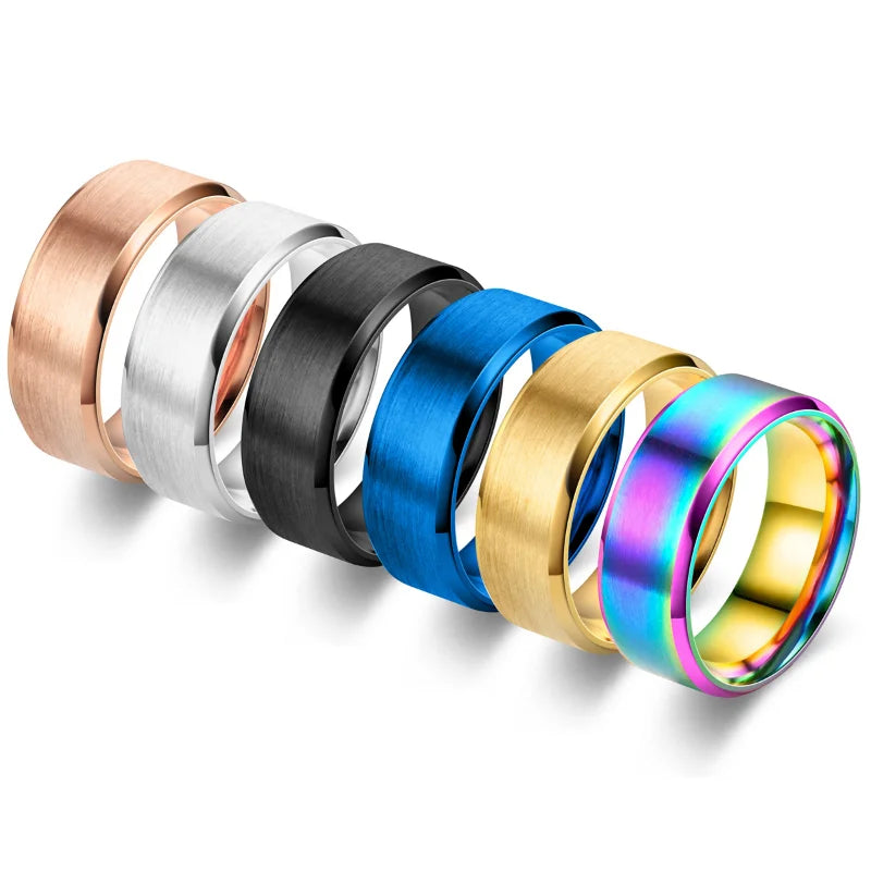 6 Colors Classic 8mm Tungsten Mens Ring Surface Brushed Stainless Steel Ring for