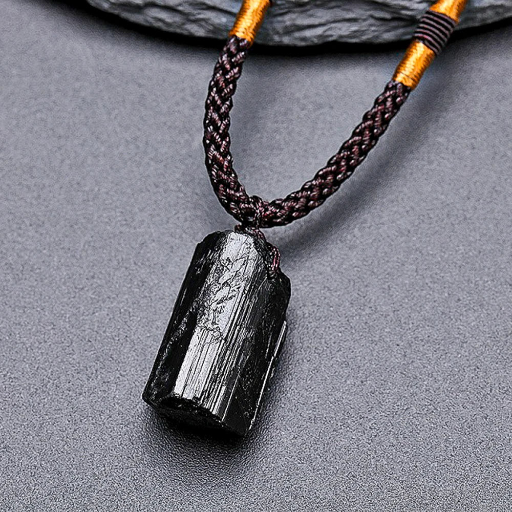 Black Tourmaline Pendant Rough Stone Natural Stone Necklace Ornament Crystal
